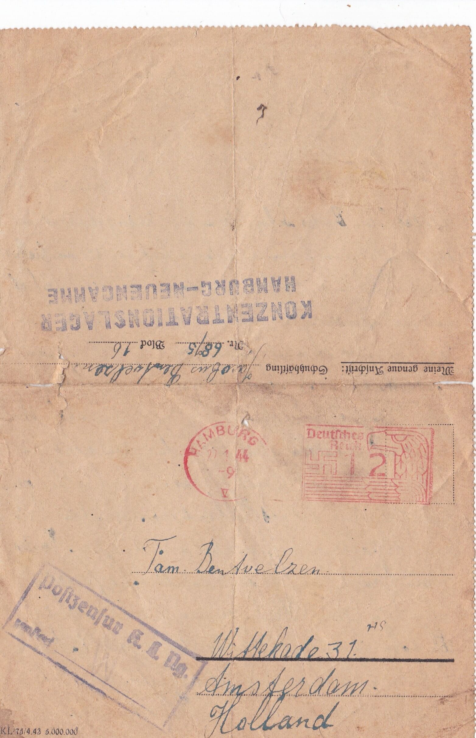 Concentratiekamp brieven Neuengamme tweede wereldoorlog