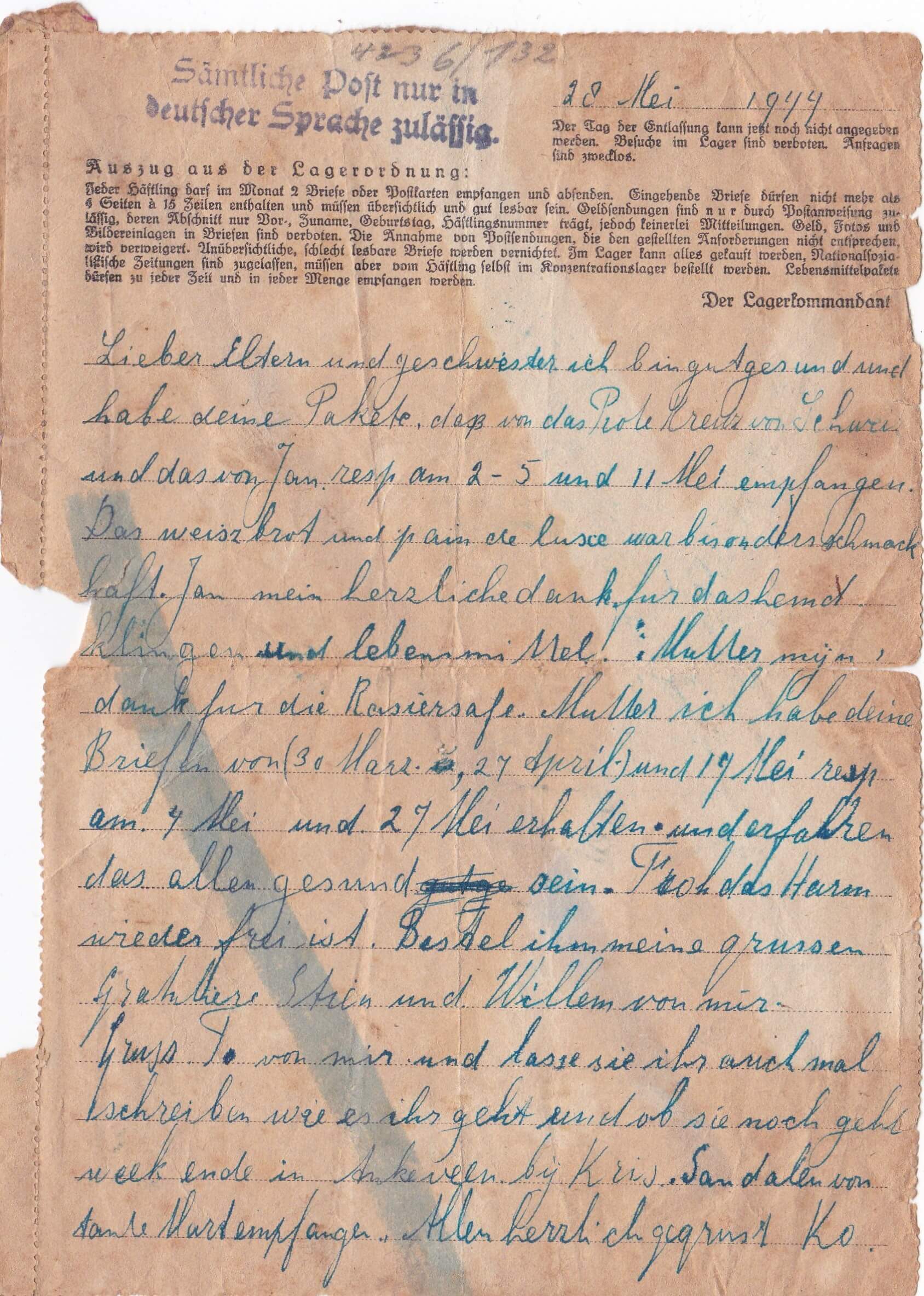 Concentratiekamp brieven Neuengamme 28-05-1944