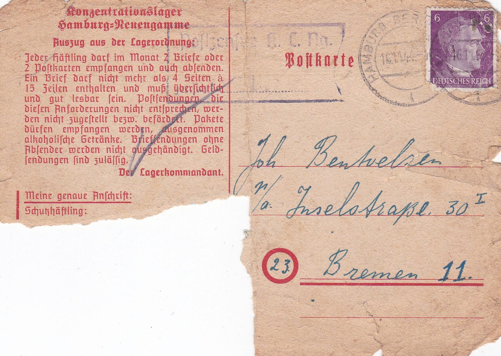 Concentratiekamp brieven Neuengamme de tweede wereldoorlog