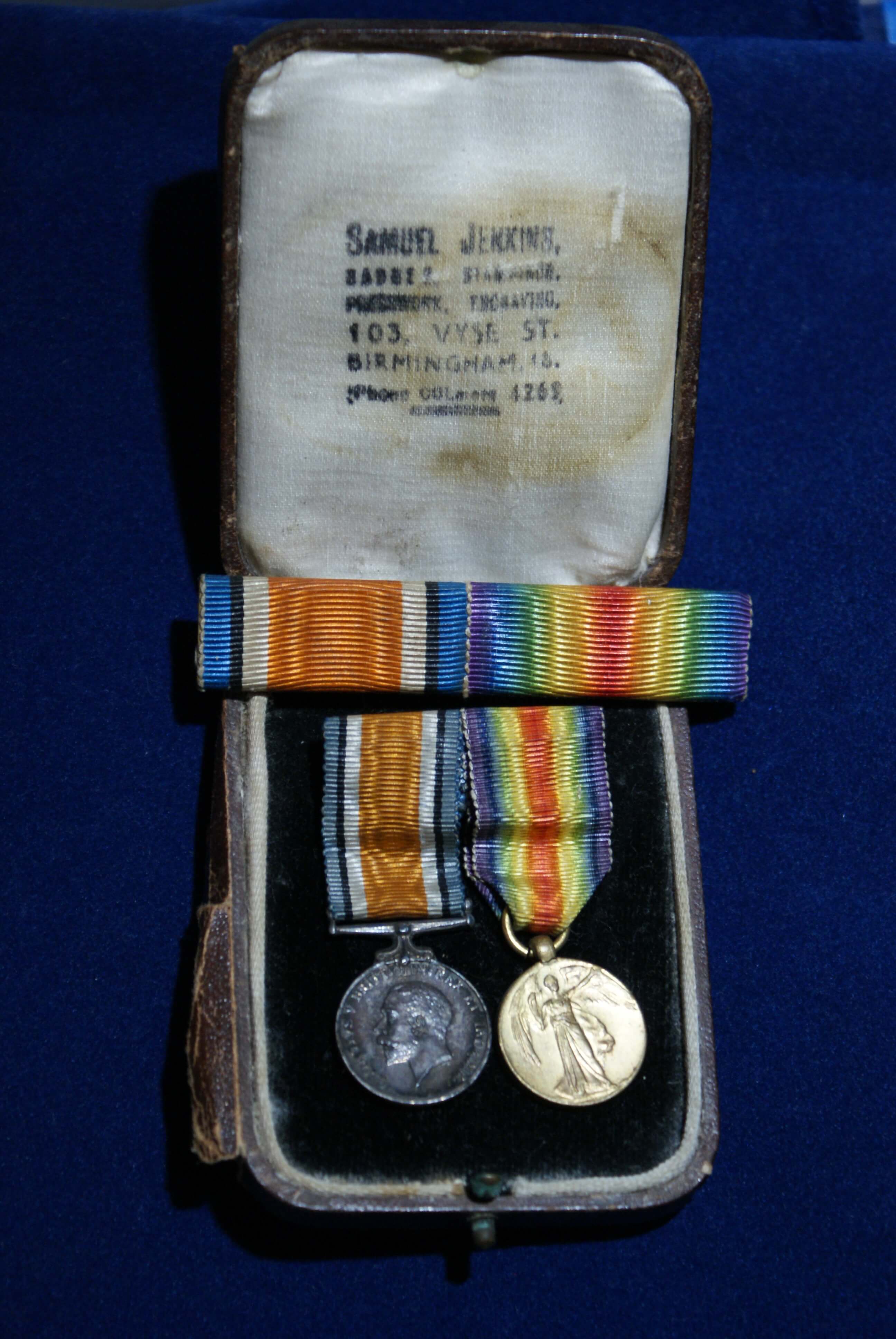 King George onderscheiding en miniatuur victory medaille wo1 eerste wereldoorlog Samuel Jenkins