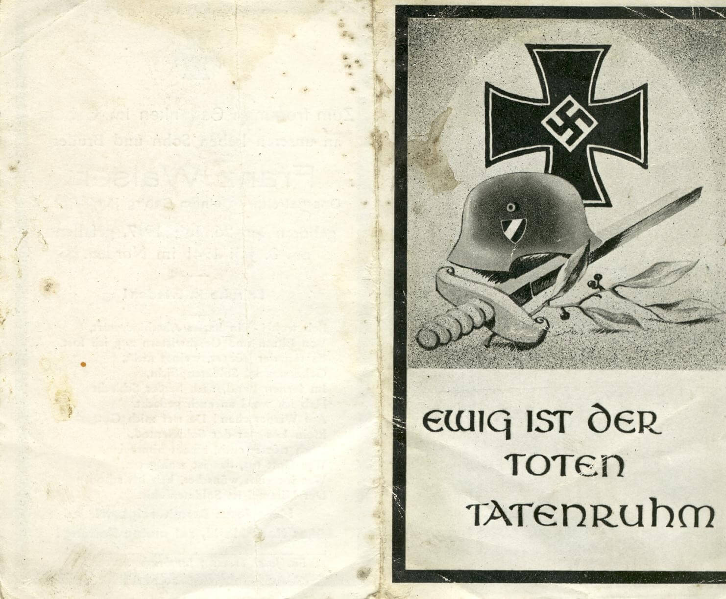 Bidprentje van een Duitse soldaat uit 1941 met uittreksel gravenregister